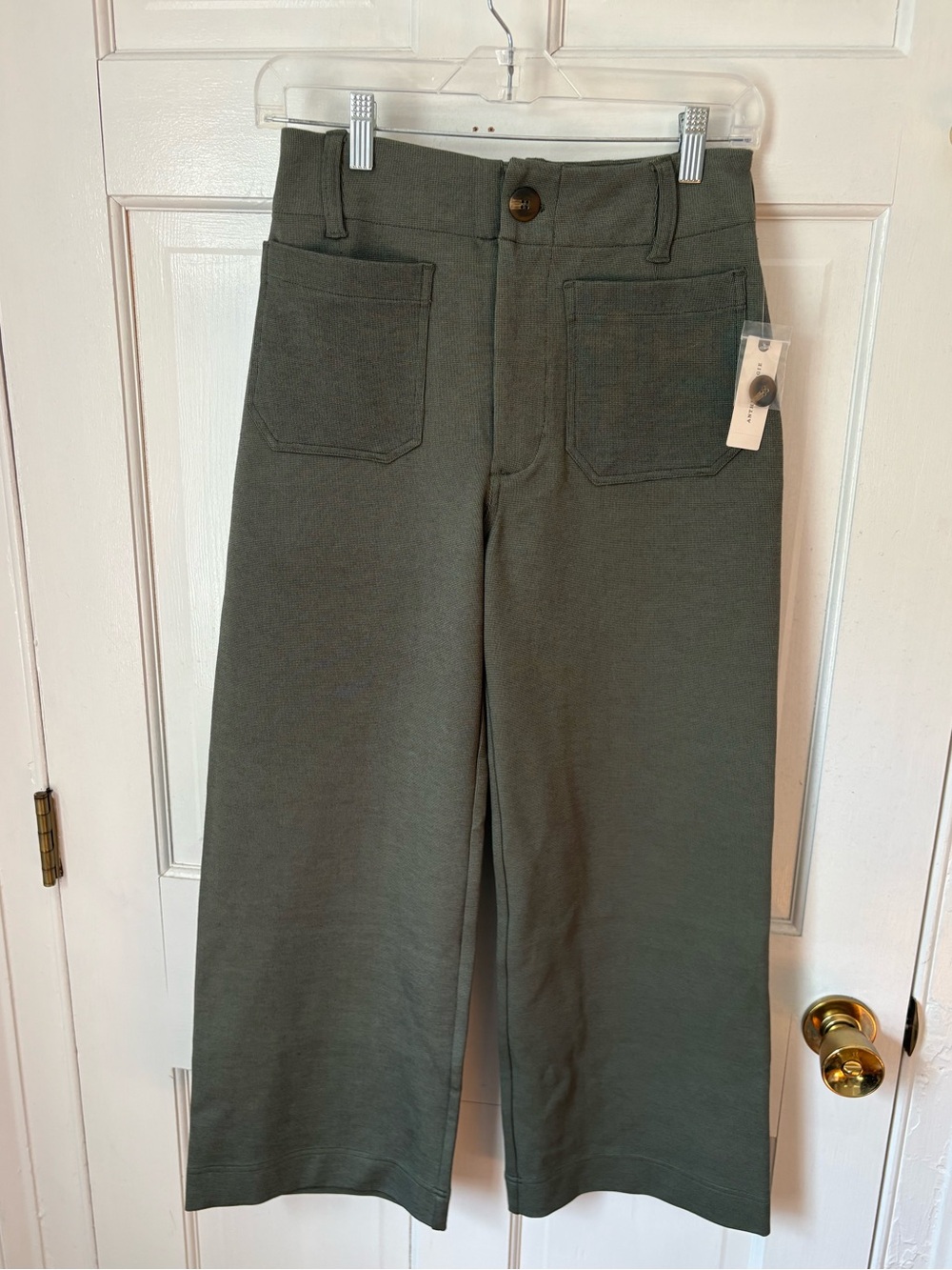 NEW Maeve Anthropologie Colette Knit High-Rise Wide-Leg Cropped Pants Moss Sz 27